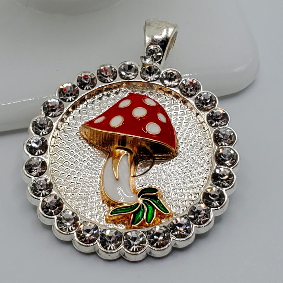 Mushroom Gold Silver Pendant Handmade Crystal 3d